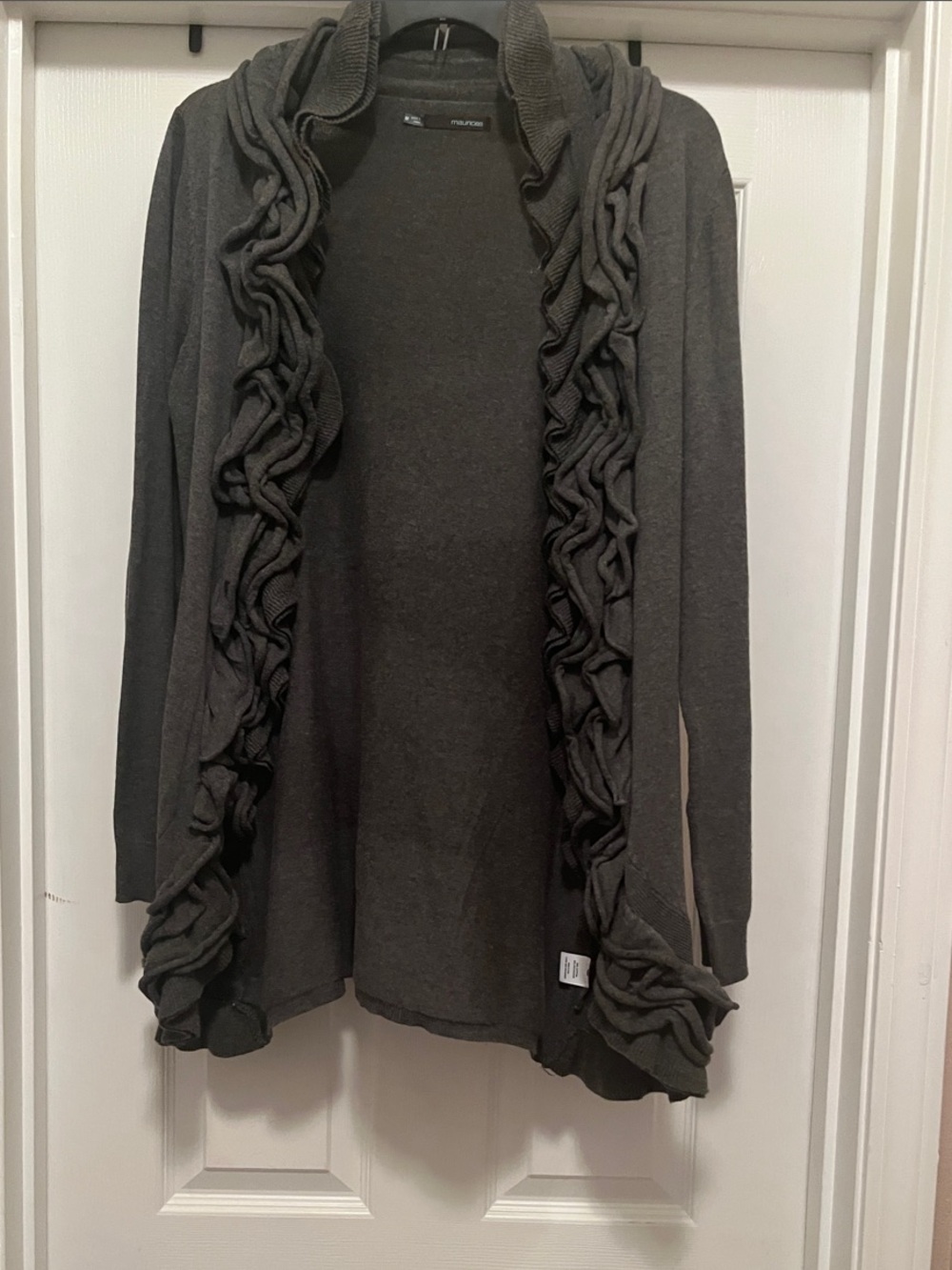 Maurices Dark Gray Ruffled Open-Front Cardigan